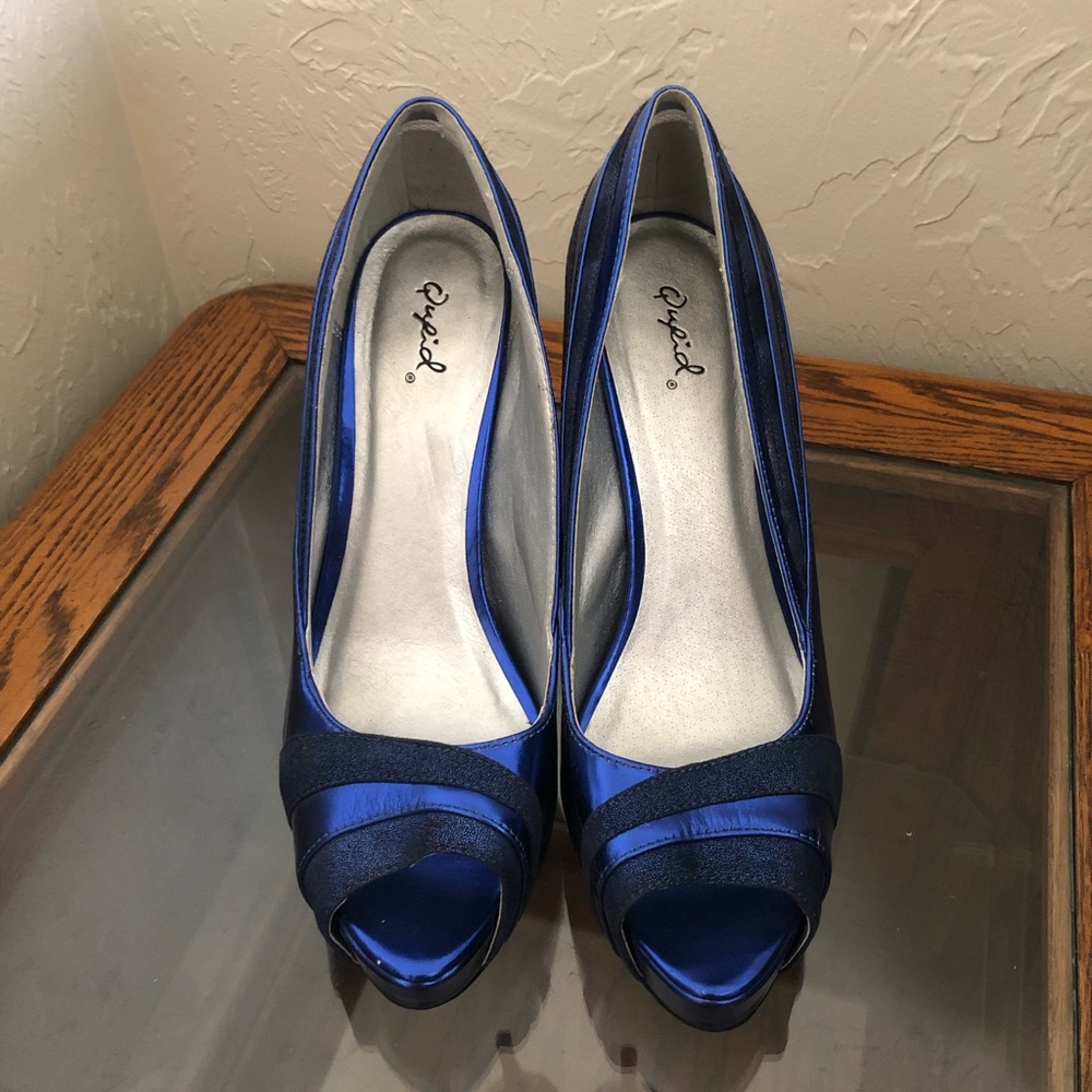 Qupid Blue Peep Toe Heels